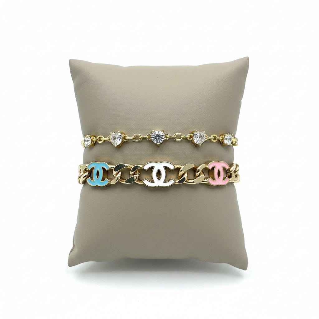 Cc + Diamond Heart Bracelet Set